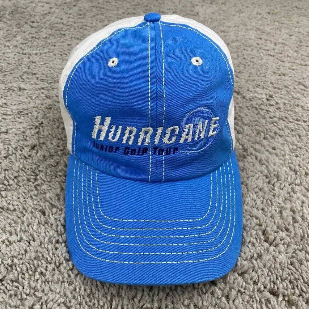 Hurricane Junior Golf Tour ADG Hat‎ Khaki Blue Adjustable Script Logo Dad Cap